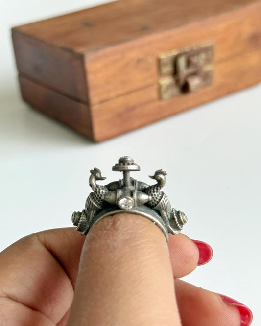 SILVERLOOKALIKE STONE RING