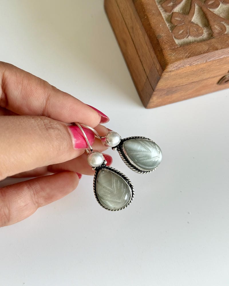 GERMAN SILVER CARVED HOOK EARRINGS