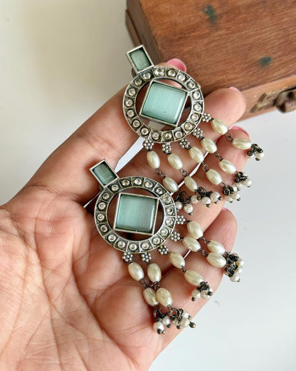 SILVERLOOKALIKE STONE EARRINGS