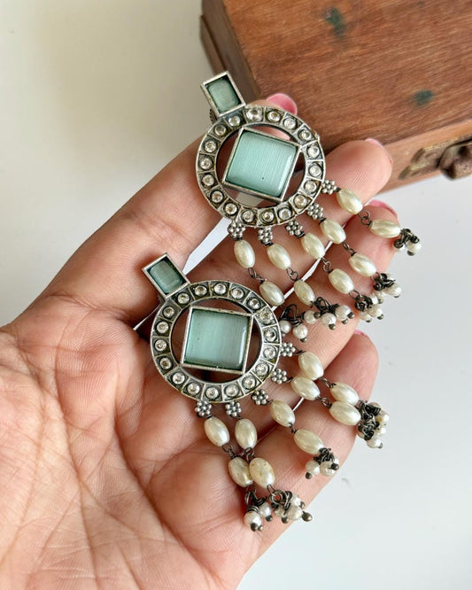 SILVERLOOKALIKE STONE EARRINGS