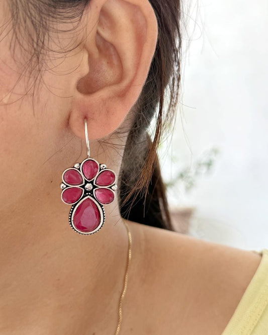 GERMAN SILVER FLOWER HOOK EARRINGS