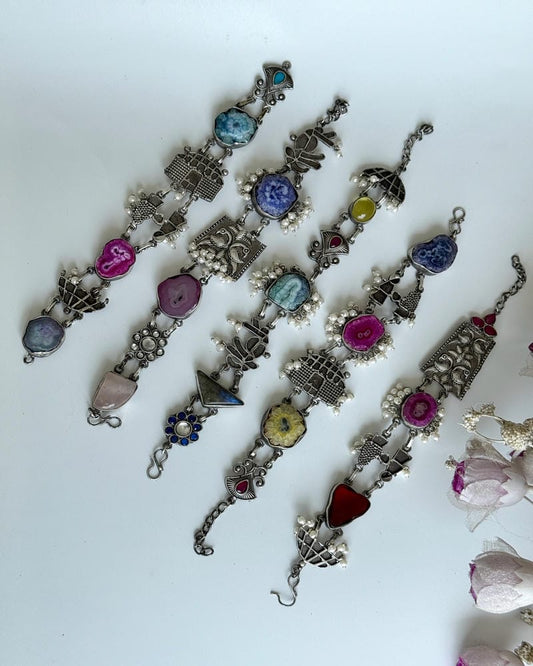 OXIDISED NATURAL STONE BRACELETS