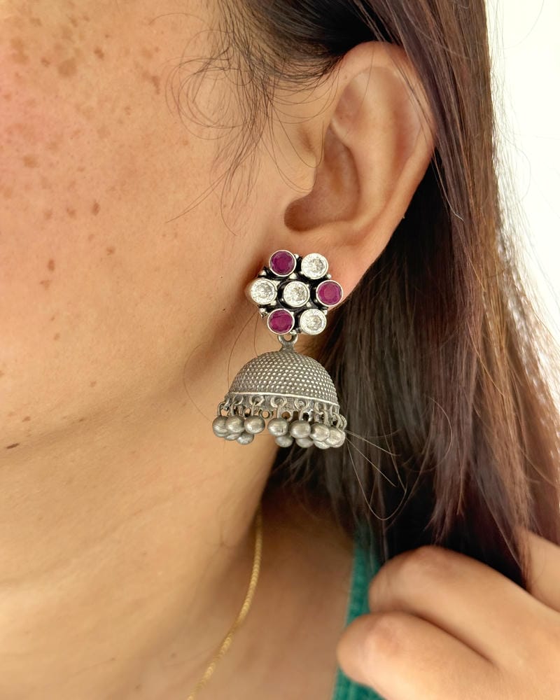 FLOWER SILVERLOOKALIKE JHUMKA