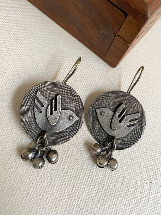 SILVERLOOKALIKE BIRD HOOK EARRINGS