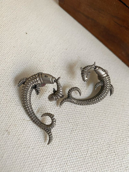 SILVERLOOKALIKE FISH STUD EARRINGS