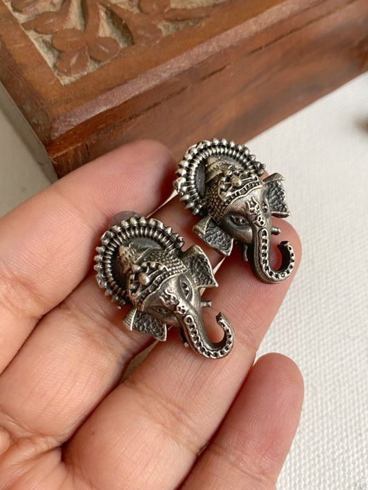 SILVERLOOKALIKE GANAPATI STUDS