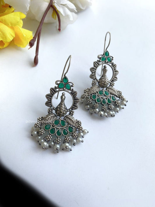 SILVERLOOKALIKE PEACOCK EARRINGS