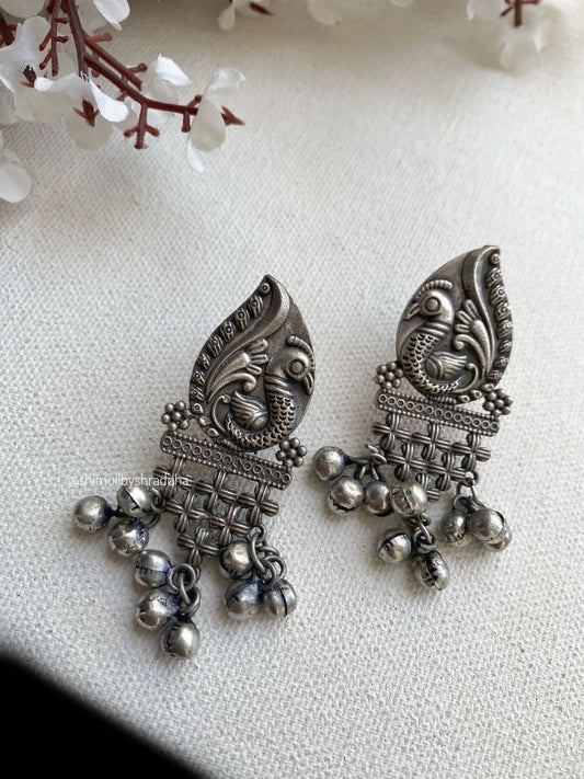 SILVERLOOKALIKE MAYUR GHUNGHAROO EARRINGS