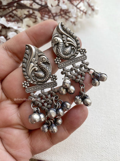 SILVERLOOKALIKE MAYUR GHUNGHAROO EARRINGS