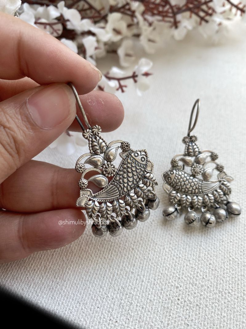 SILVERLOOKALIKE HOOK GHUNGHAROO EARRINGS