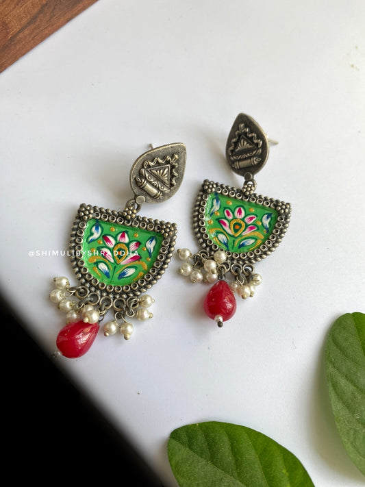 SILVERLOOKALIKE MEENAKARI EARRINGS