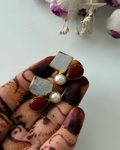 BRASS NATURAL STONE EARRINGS