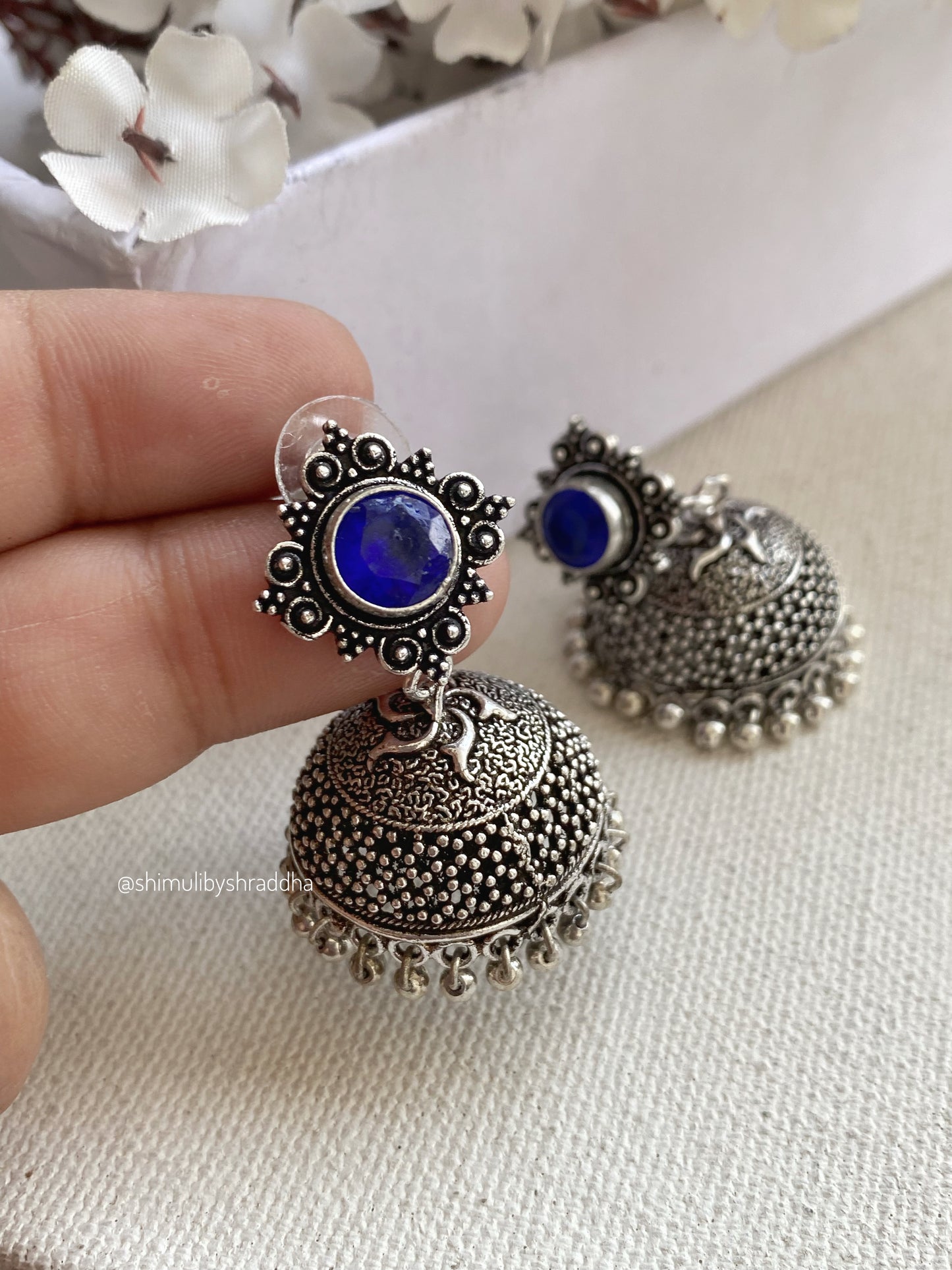 GERMAN SILVER STONE JHUMKA