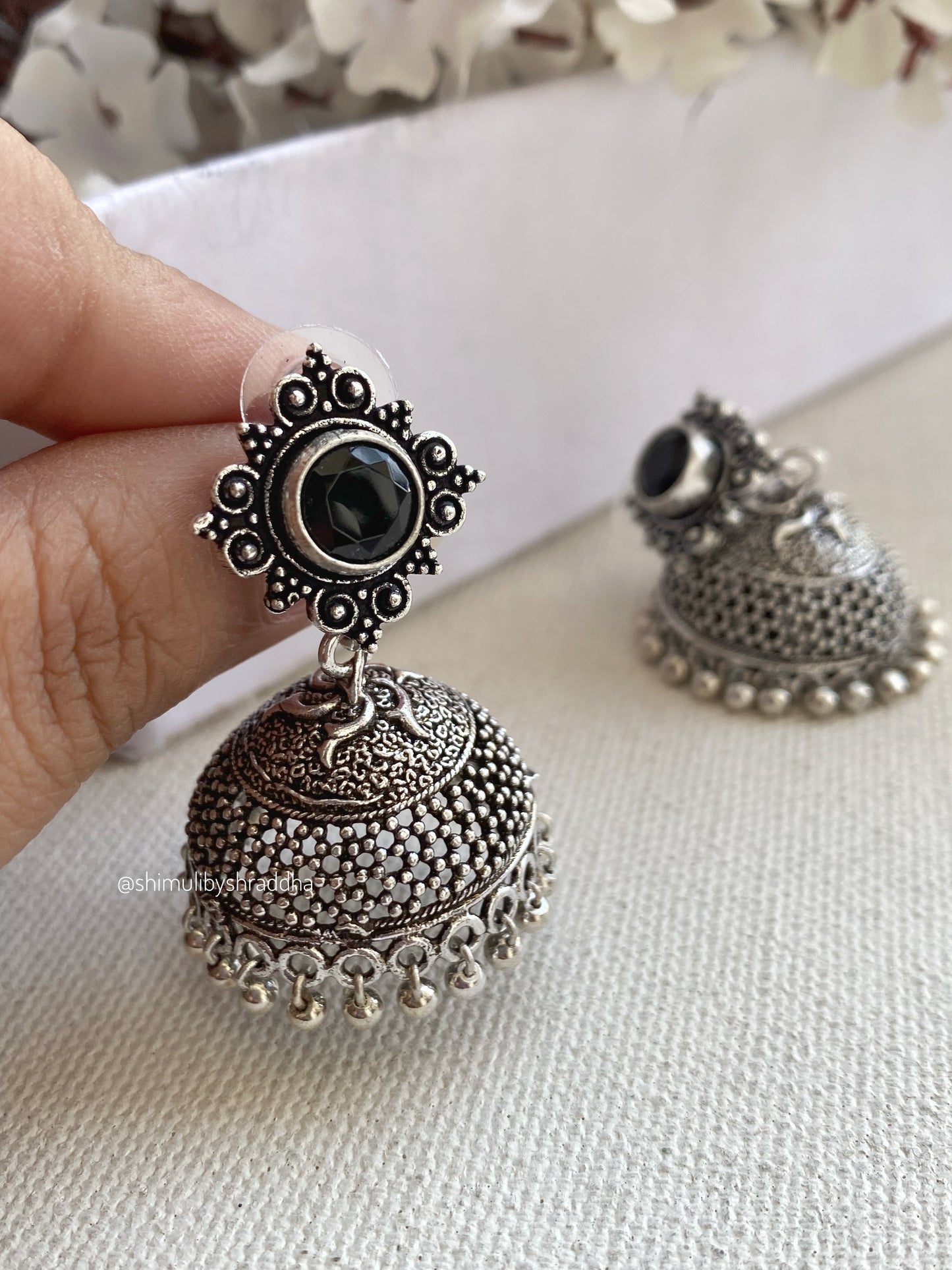 GERMAN SILVER STONE JHUMKA