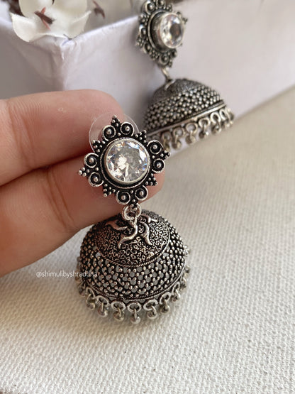 GERMAN SILVER STONE JHUMKA