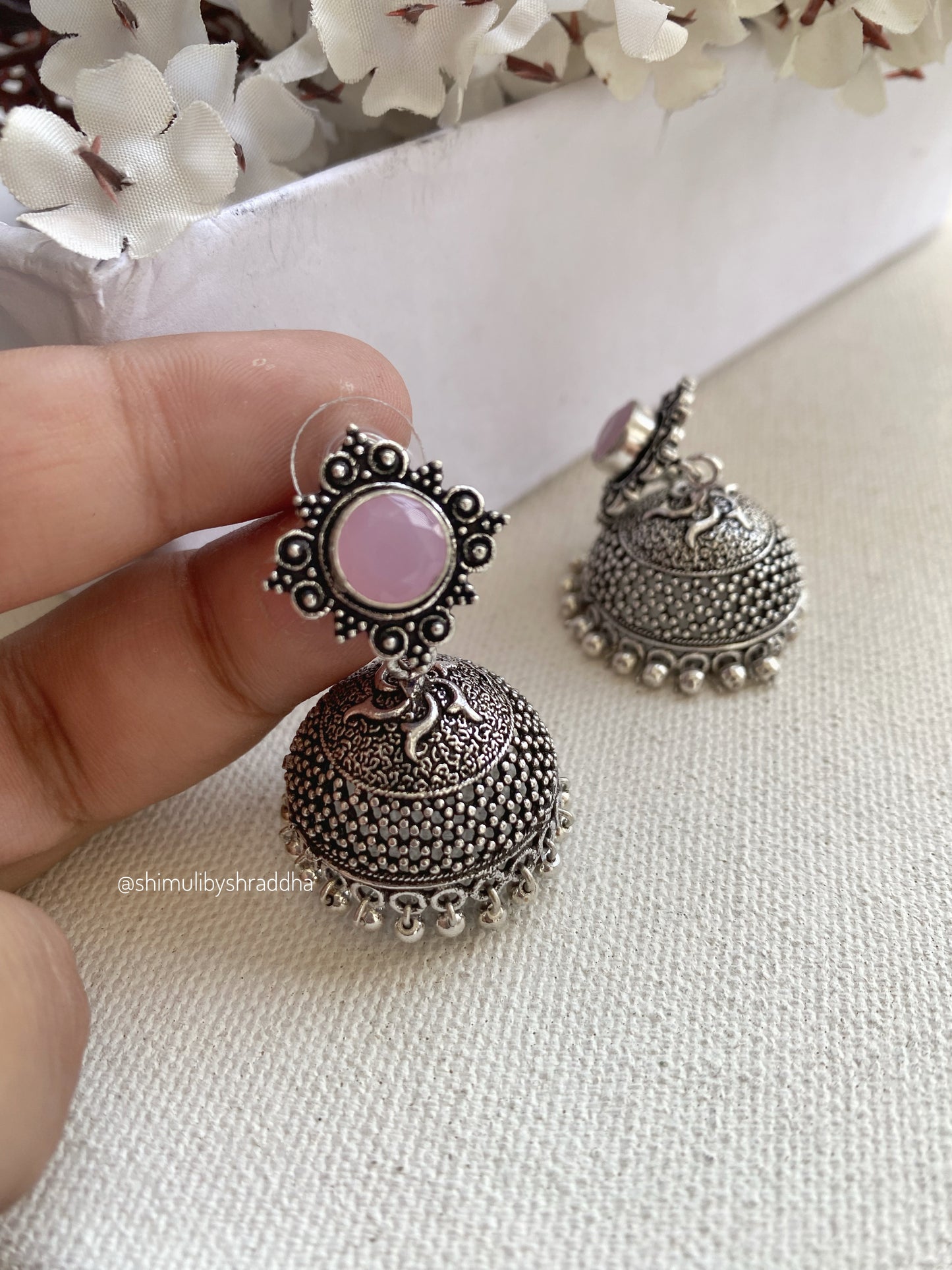 GERMAN SILVER STONE JHUMKA